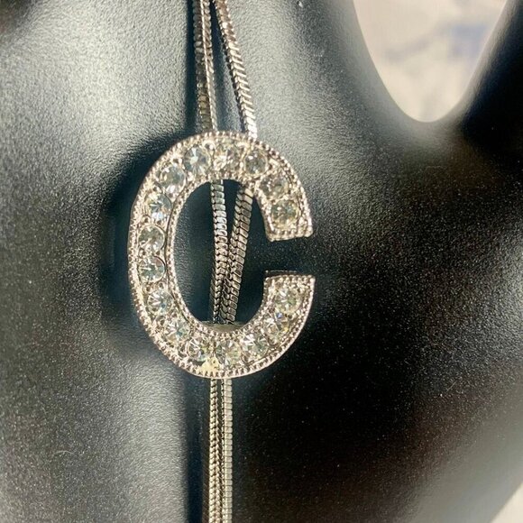 Glass Pave Sliding Initial C Pendant 26 Inch Necklace - Picture 2 of 4
